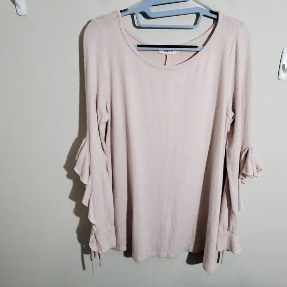 LOVE in super soft pink ruffled sleeve sweater size‎ medium
